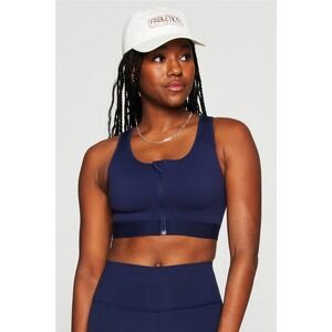 Fabletics Navy Blue Front Zip High Impact Racerback Sports Bra Mesh Detail small
